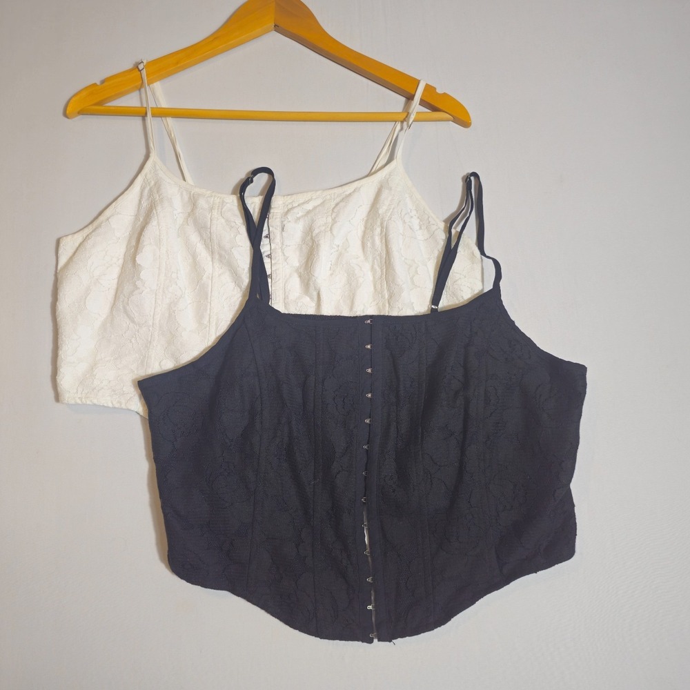 Wild Fable Y2K Coquette Floral Lace Corset Crop Top Lot 2 White Black XL